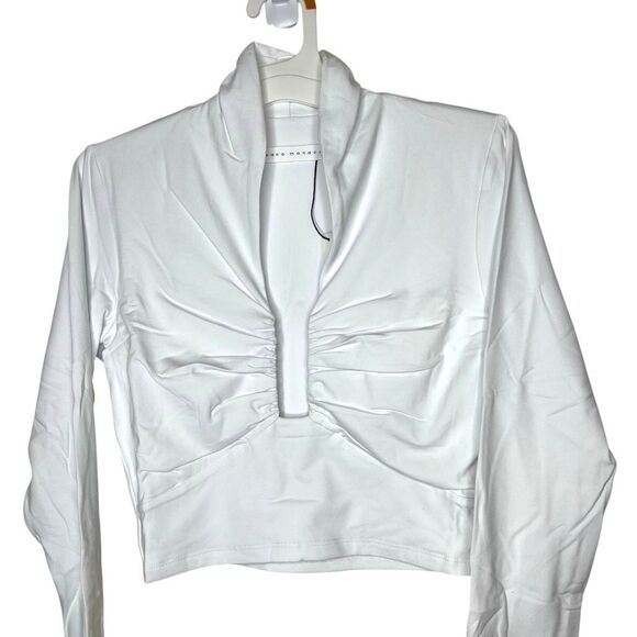 NEW Susana Monaco Square Wire Long Sleeve Crop Top Sugar Large - Picture 3 of 13